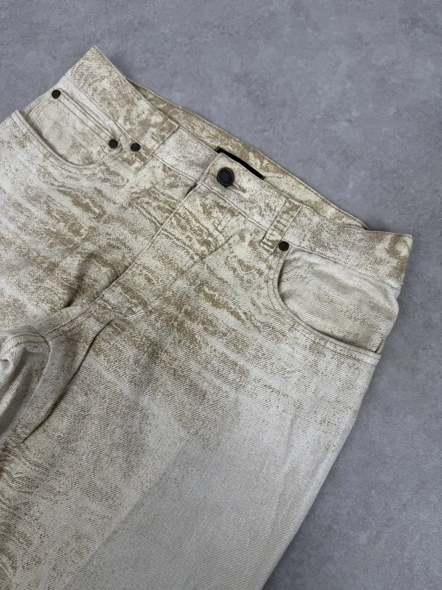 2000s Roberto Cavalli White & Beige Marble Abstract Pants - Image 9