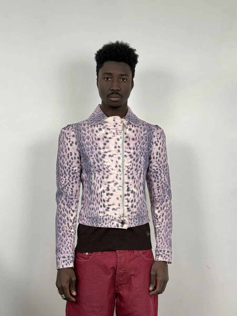 2000s Roberto Cavalli White & Purple Leopard Jacket - Image 2