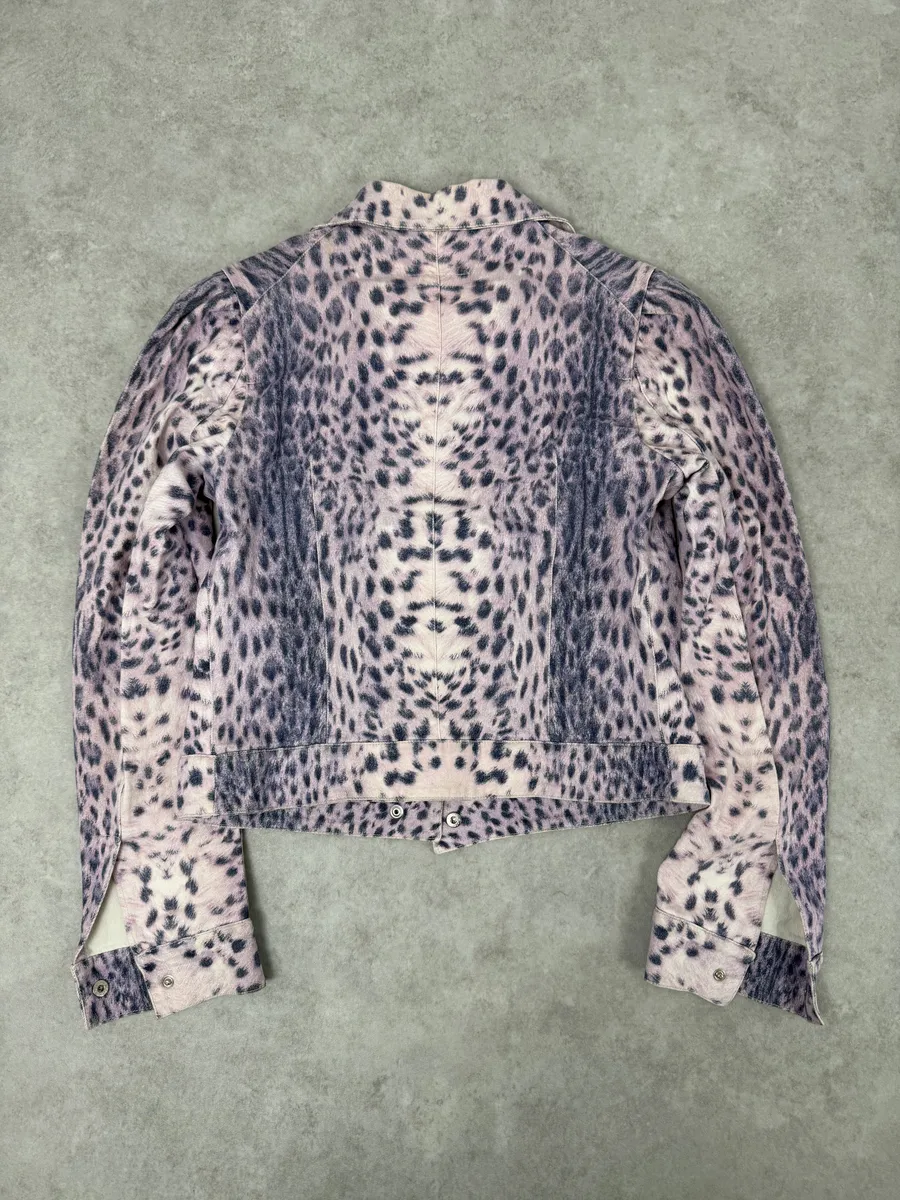 2000s Roberto Cavalli White & Purple Leopard Jacket - Image 4