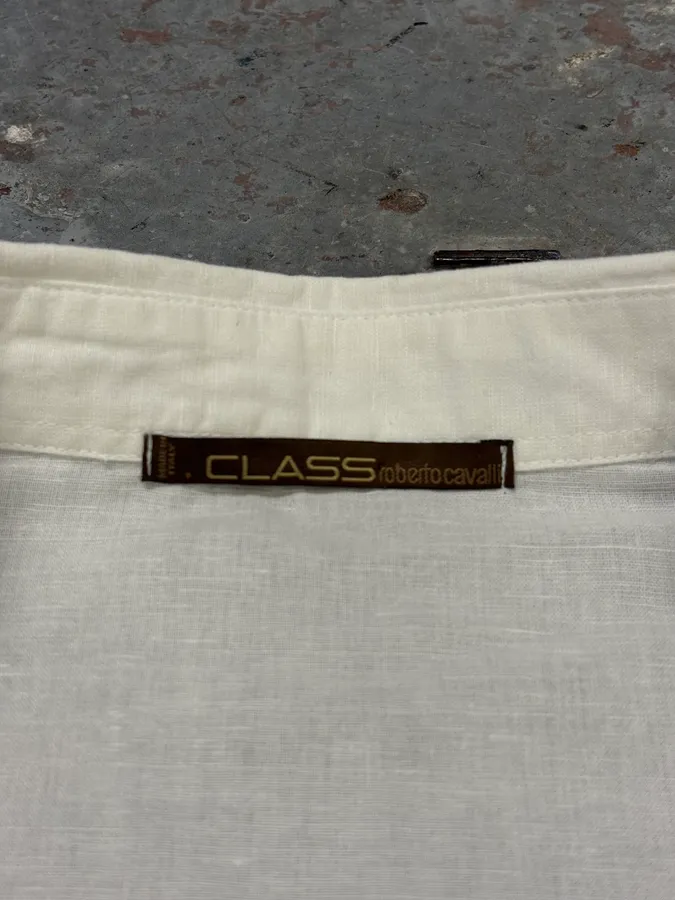 2000s Roberto Cavalli White Signature Laced Shirt - Image 9