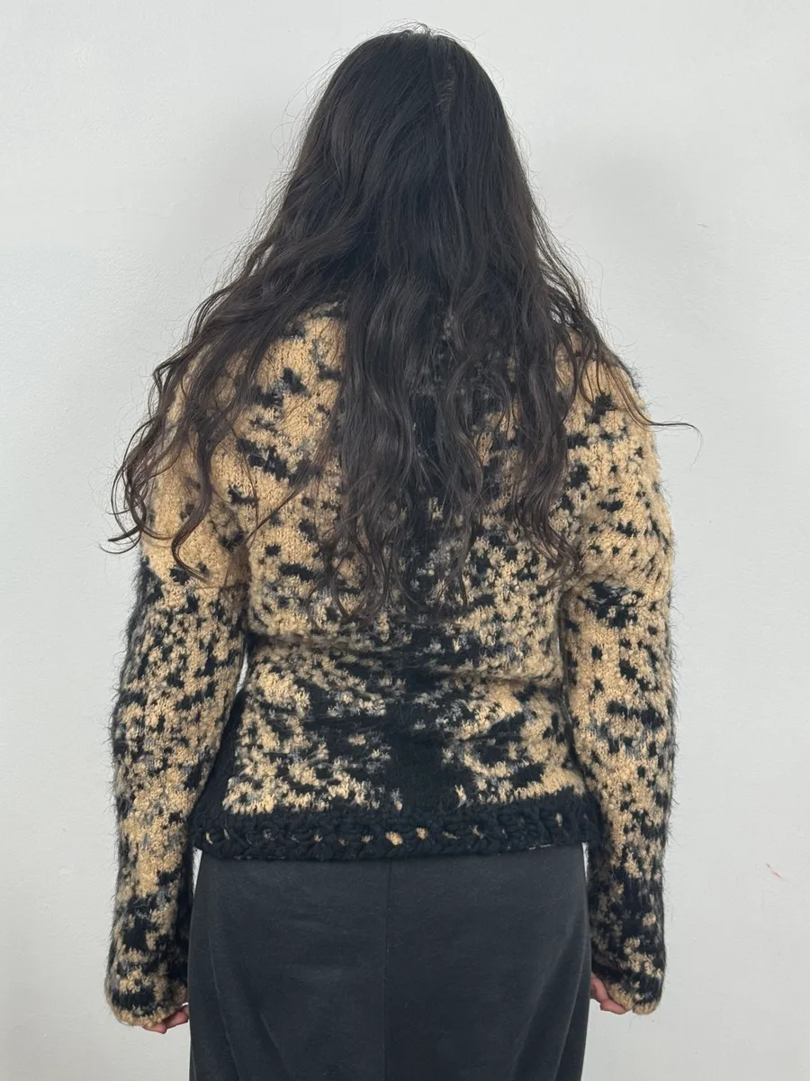 2000s Roberto Cavalli Wool Black & Beige Cardigan - Image 3