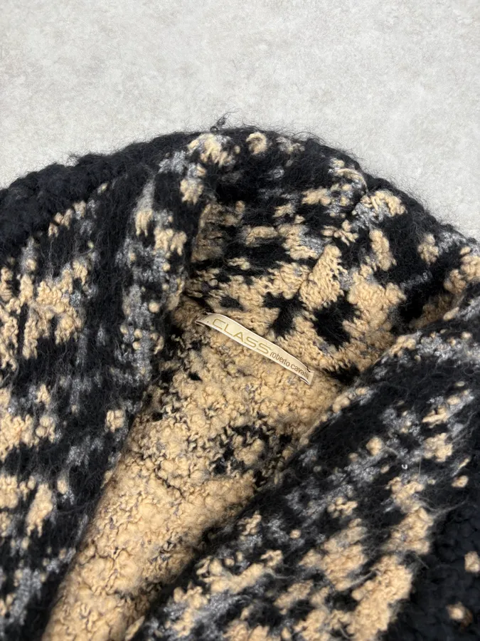 2000s Roberto Cavalli Wool Black & Beige Cardigan - Image 4