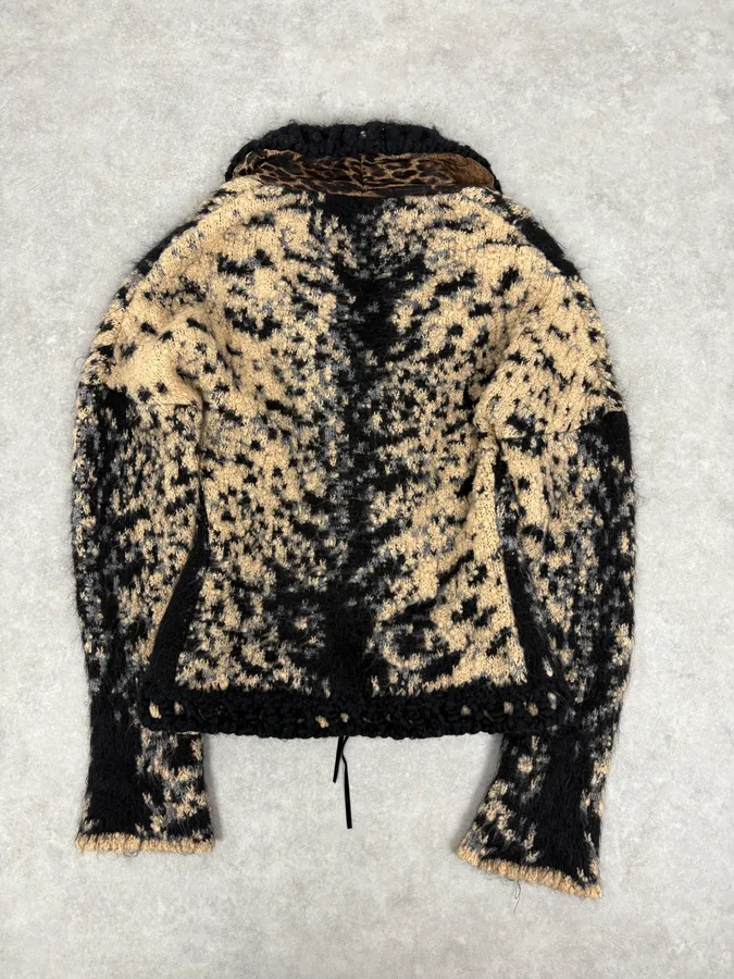 2000s Roberto Cavalli Wool Black & Beige Cardigan - Image 6
