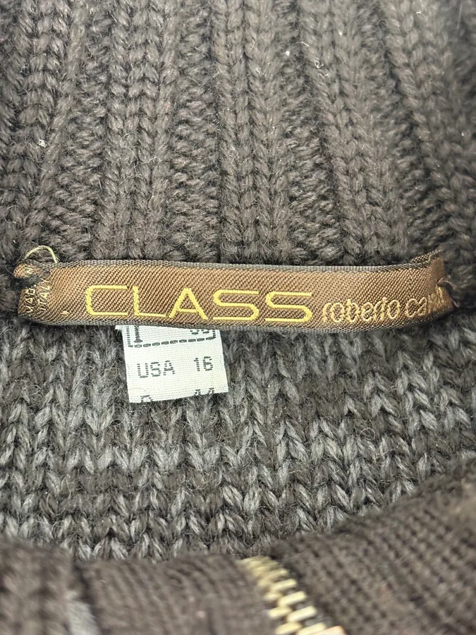 2000s Roberto Cavalli Wool Brown & Grey Signature Zip-up Sweater - Image 10