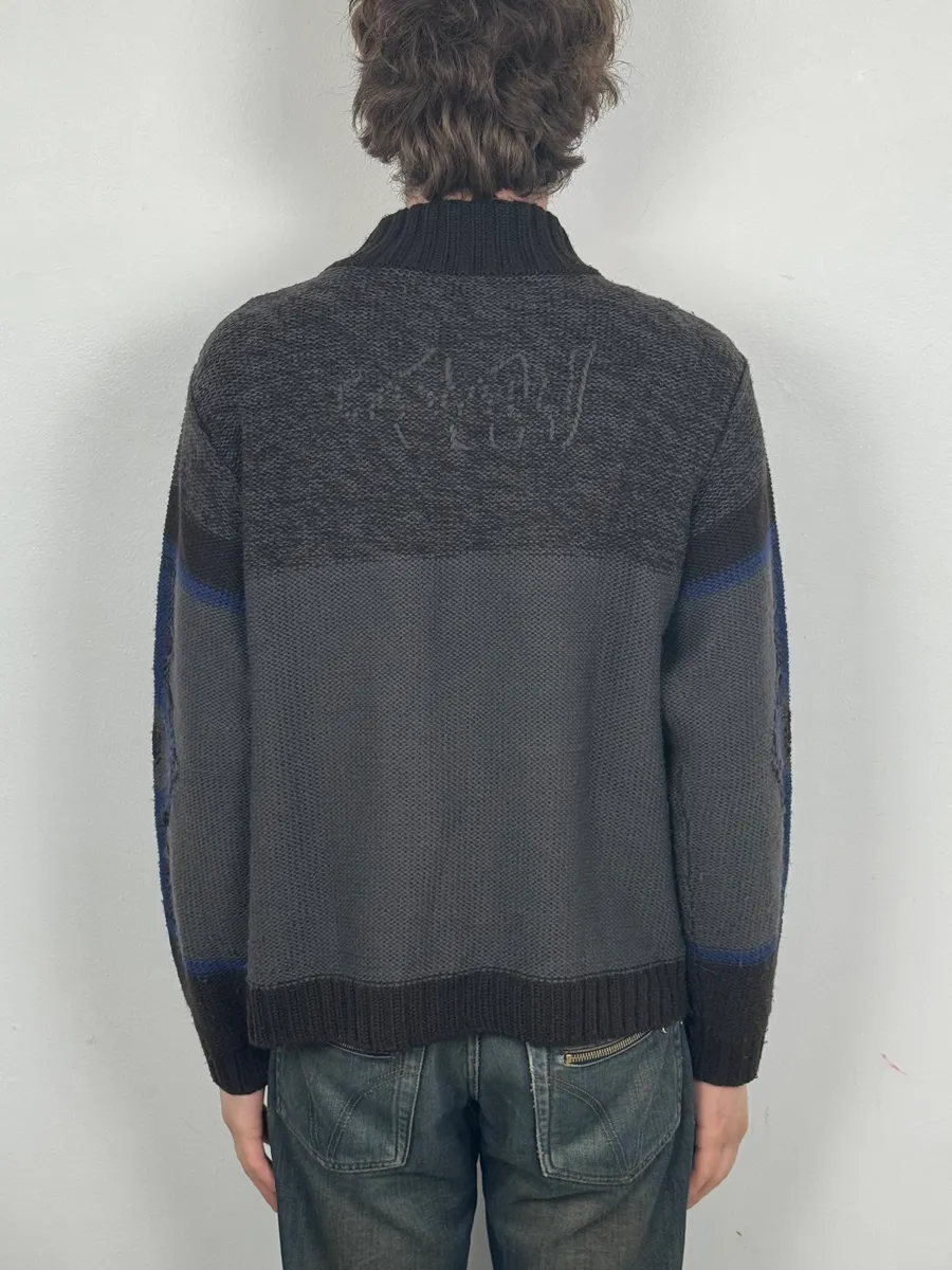 2000s Roberto Cavalli Wool Brown & Grey Signature Zip-up Sweater - Image 3