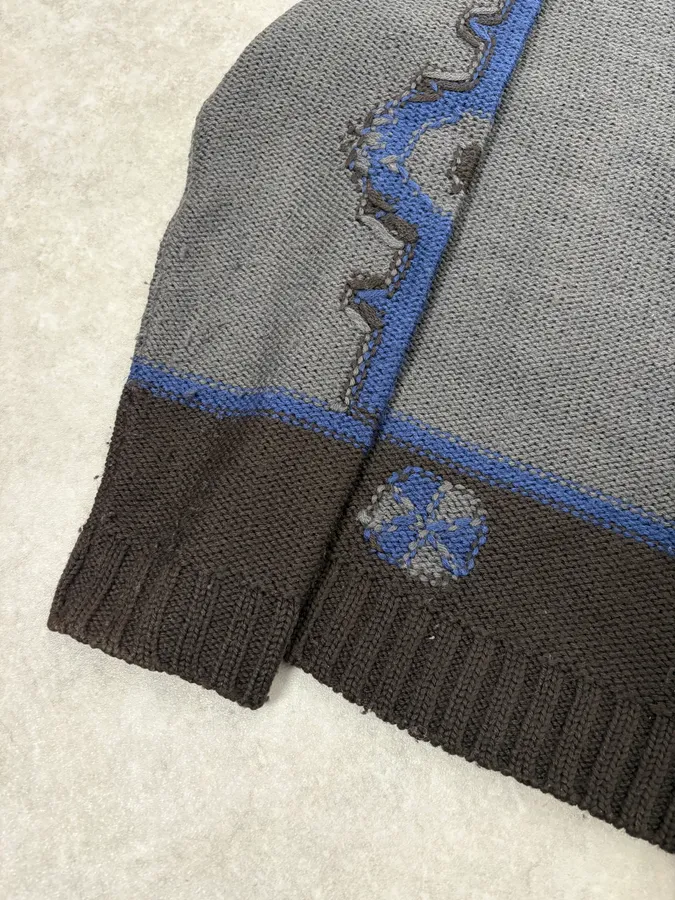 2000s Roberto Cavalli Wool Brown & Grey Signature Zip-up Sweater - Image 8