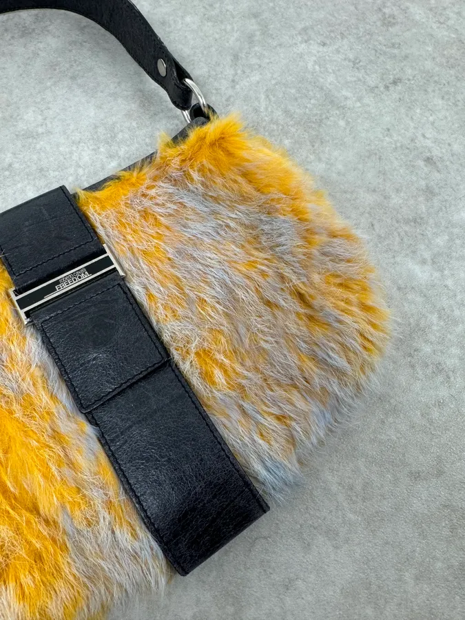 2000s Roberto Cavalli Yellow Fur Leather Handle Bag - Image 4