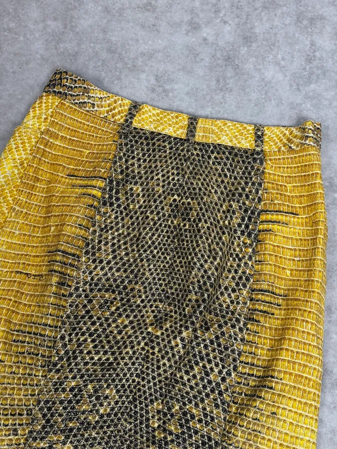 2000s Roberto Cavalli Yellow Snakeskin Effect Bees Yellow Jacket & Skirt Set - Image 18