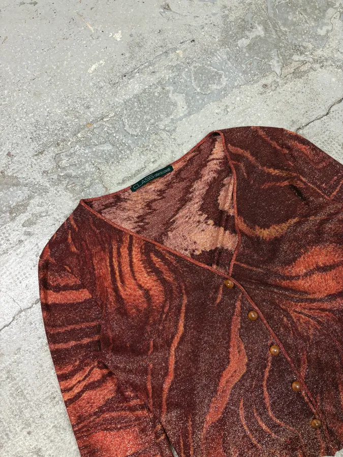2000s Roberto Cavalli Zebra Dark Obscure Red Cardigan - Image 3