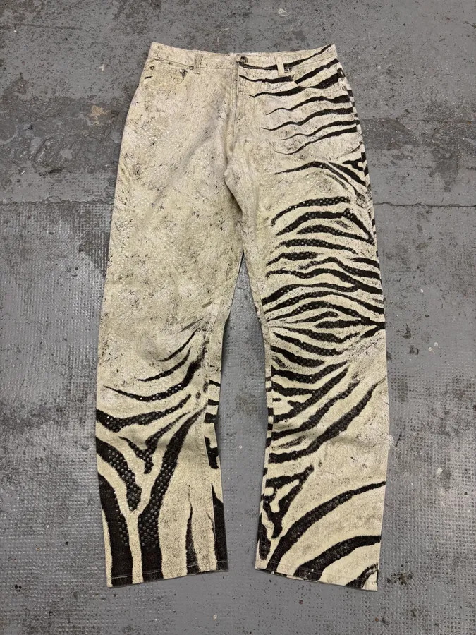 2000s Roberto Cavalli Zebra Marble White Pants