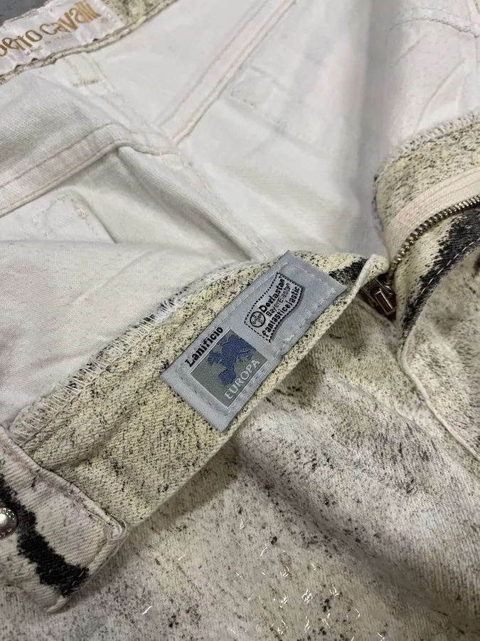 2000s Roberto Cavalli Zebra Marble White Pants - Image 12