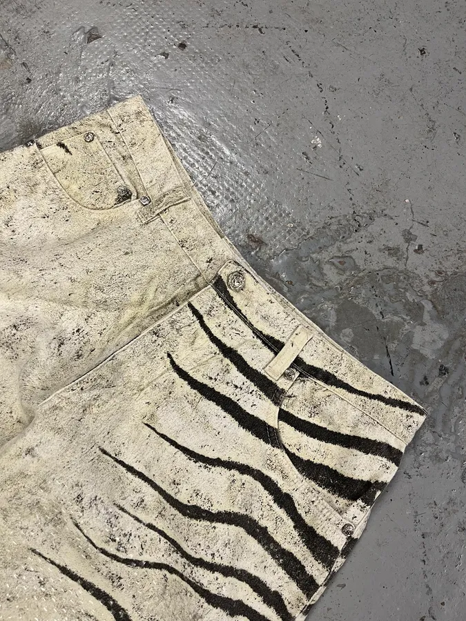 2000s Roberto Cavalli Zebra Marble White Pants - Image 6