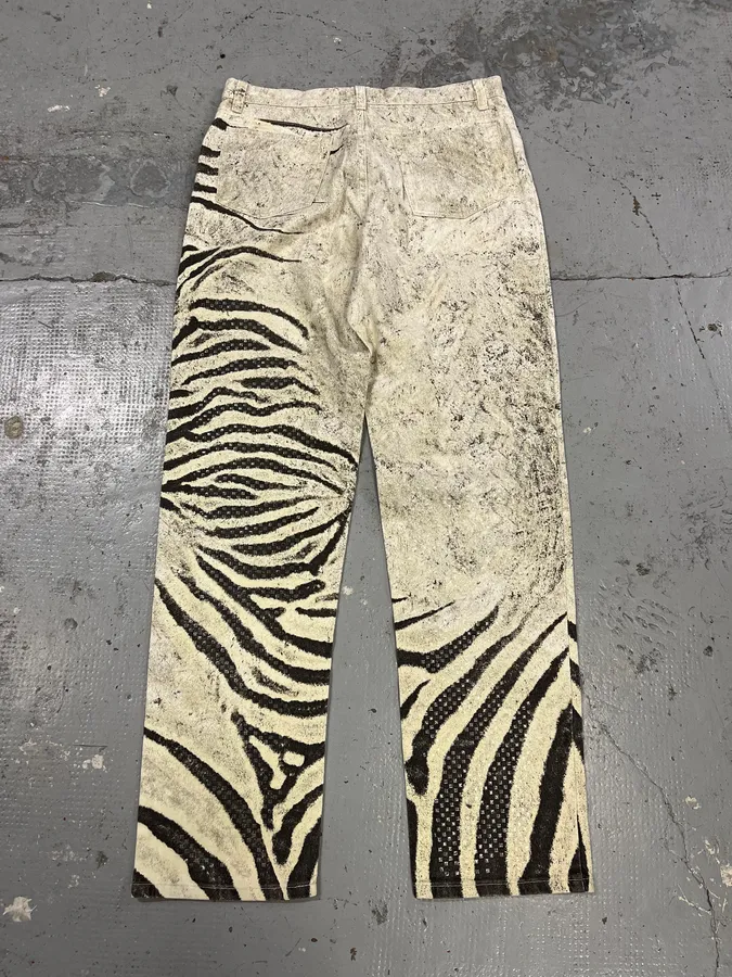 2000s Roberto Cavalli Zebra Marble White Pants - Image 8