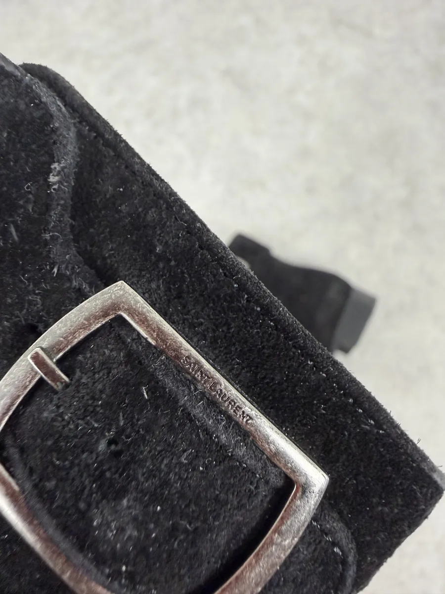 2000s Saint Laurent Black Suede Leather Buckle Boots - Image 10