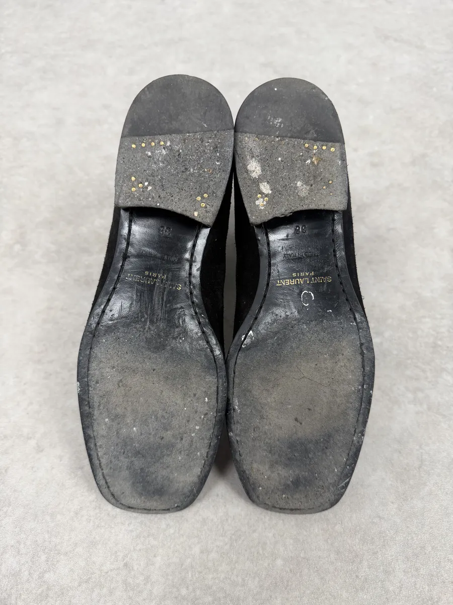 2000s Saint Laurent Black Suede Leather Buckle Boots - Image 7
