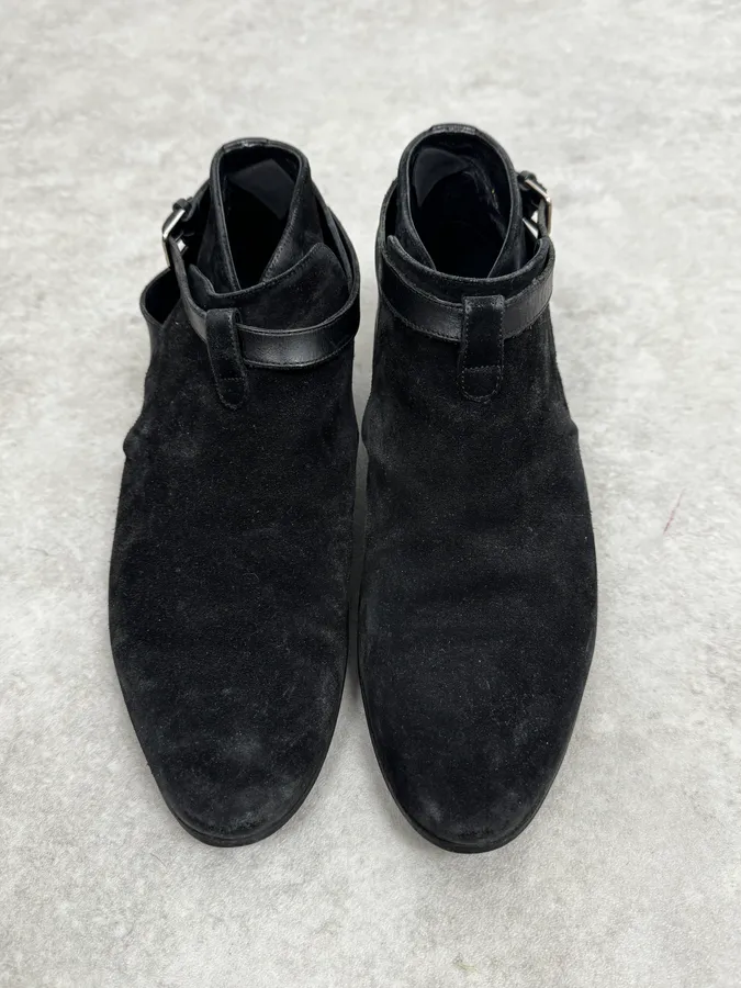 2000s Saint Laurent Black Suede Low Buckle Boots - Image 3