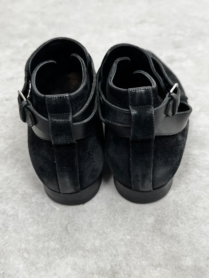 2000s Saint Laurent Black Suede Low Buckle Boots - Image 4