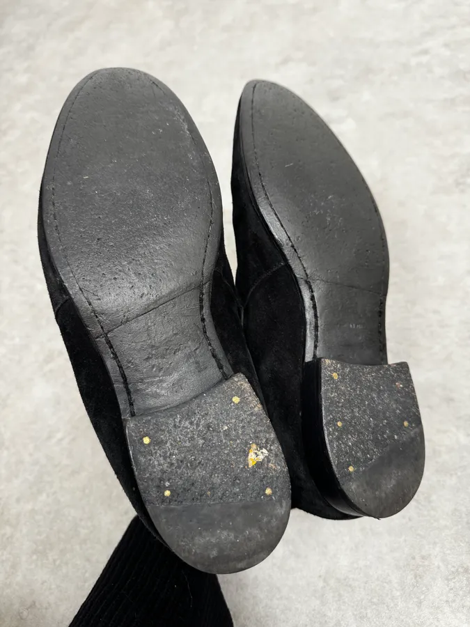 2000s Saint Laurent Black Suede Low Buckle Boots - Image 5