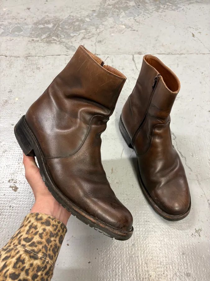 2000s Salvatore Ferragamo Side Zip Dark Brown Leather Boots