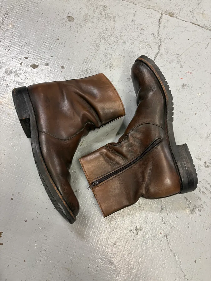 2000s Salvatore Ferragamo Side Zip Dark Brown Leather Boots - Image 6