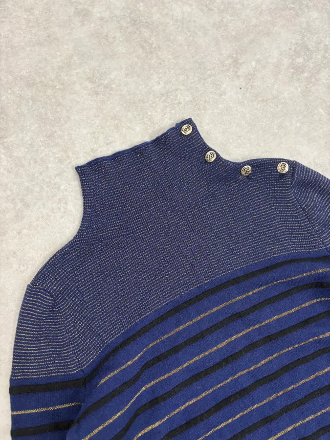 2000s Sonia Rykiel Navy Striped Cashmere Sweater - Image 5