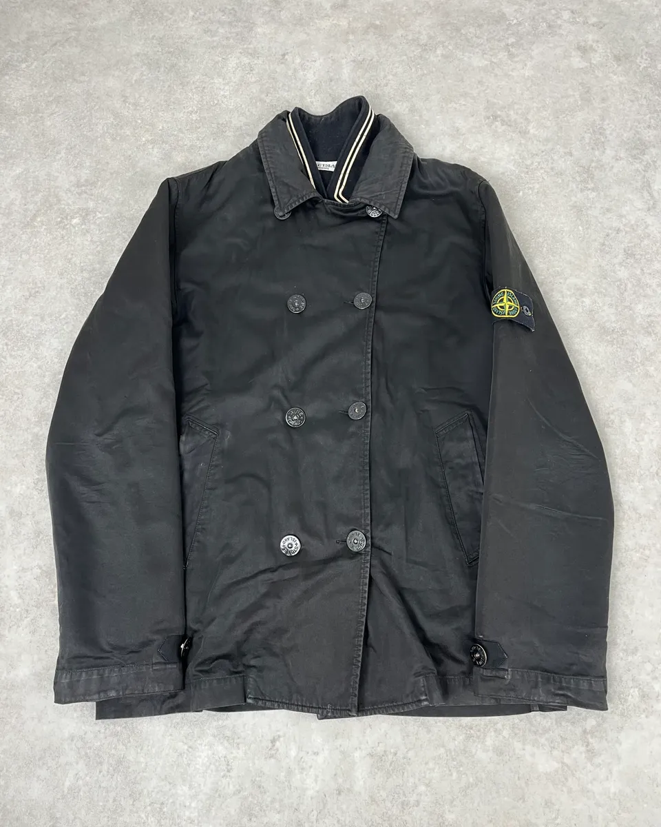 2000s Stone Island Black Buttoned Wool Layered Jacket