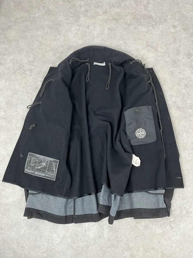 2000s Stone Island Black Buttoned Wool Layered Jacket - Image 11