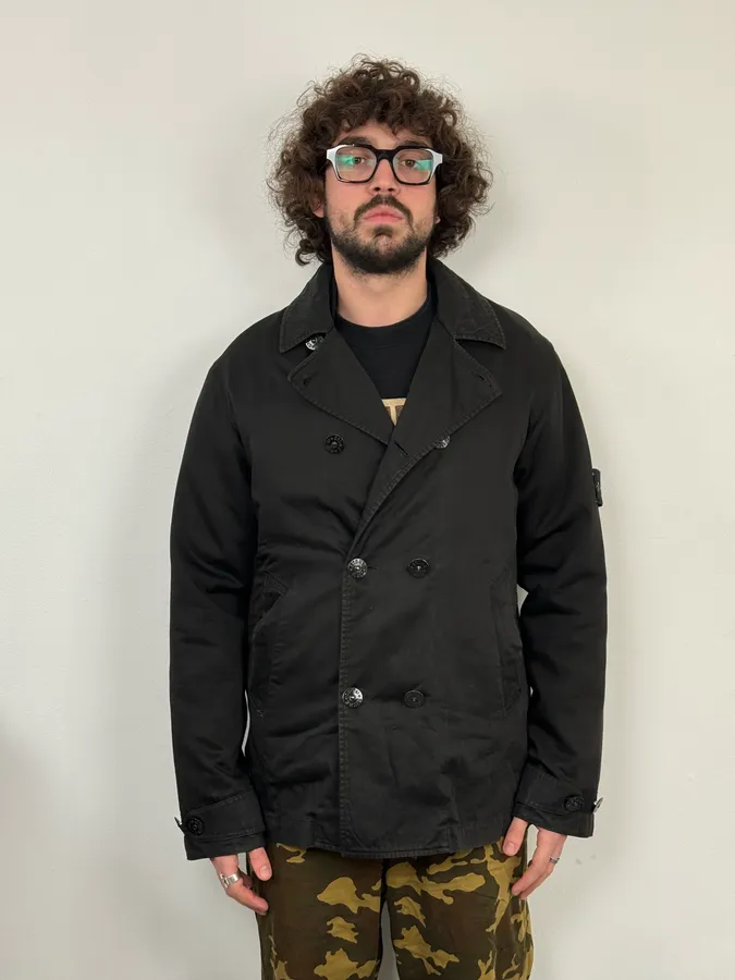 2000s Stone Island Black Buttoned Wool Layered Jacket - Image 2