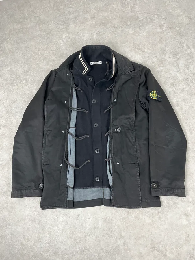 2000s Stone Island Black Buttoned Wool Layered Jacket - Image 6