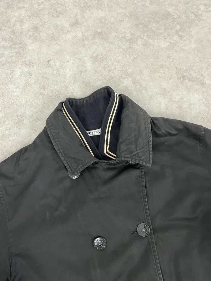 2000s Stone Island Black Buttoned Wool Layered Jacket - Image 7