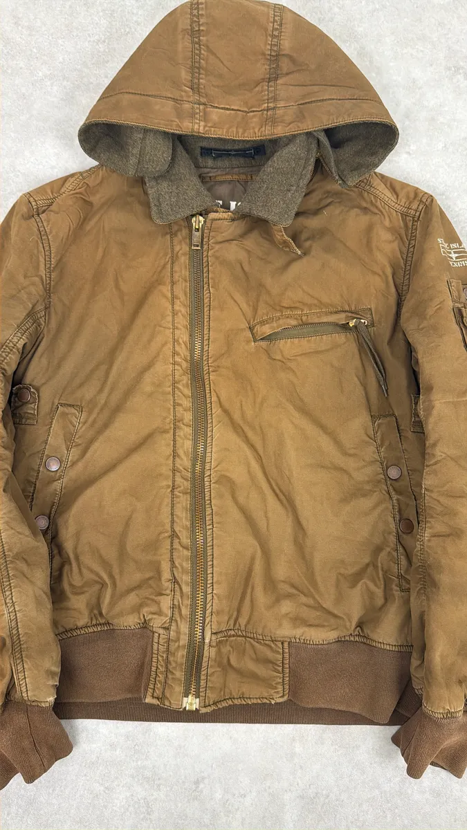 2000s Stone Island Brown Hooded Utility Bomber Jacket - Image 13