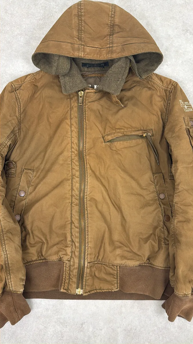 2000s Stone Island Brown Hooded Utility Bomber Jacket - Image 14