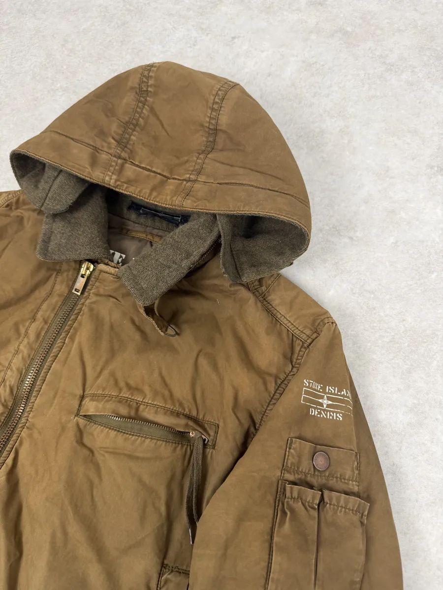 2000s Stone Island Brown Hooded Utility Bomber Jacket - Image 17