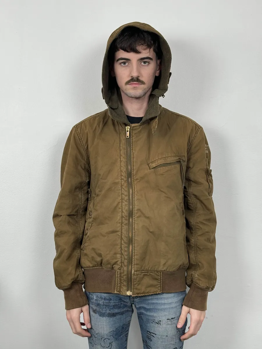 2000s Stone Island Brown Hooded Utility Bomber Jacket - Image 3