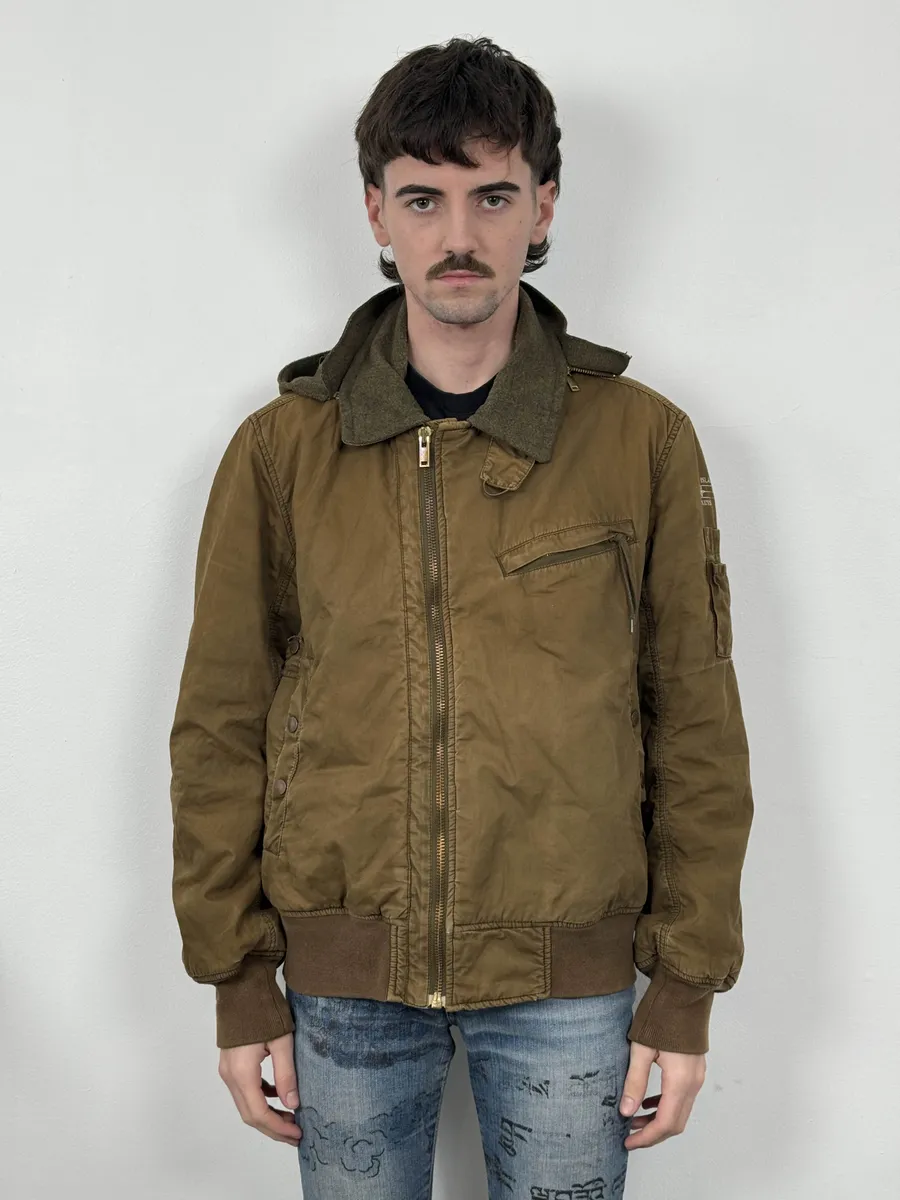 2000s Stone Island Brown Hooded Utility Bomber Jacket - Image 4