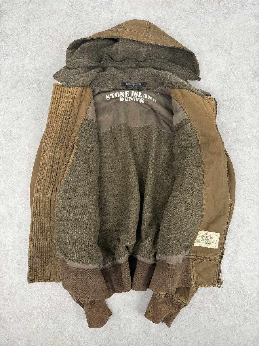 2000s Stone Island Brown Hooded Utility Bomber Jacket - Image 6