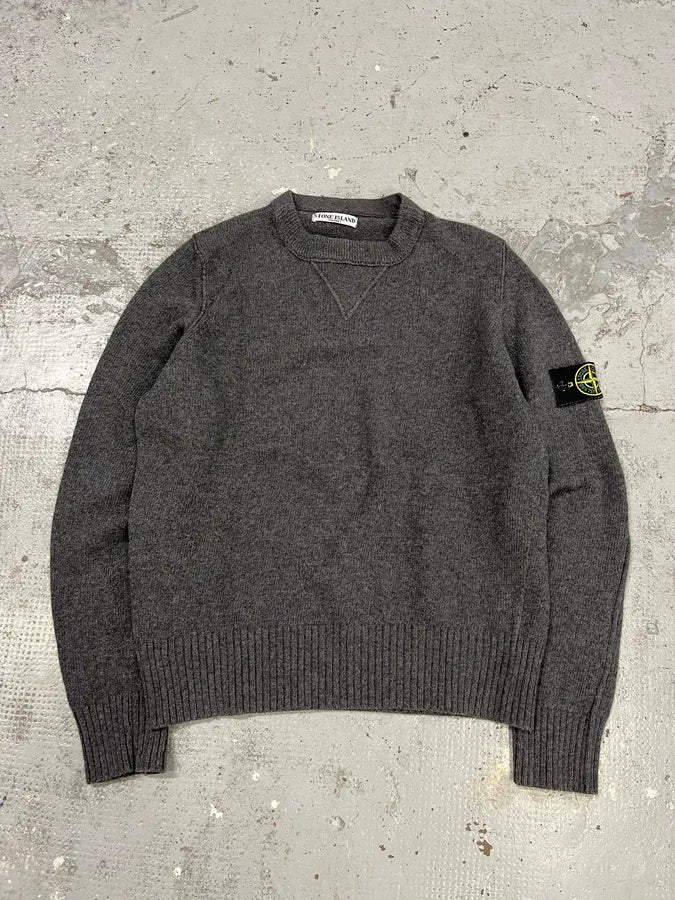 2000s Stone Island Grey Wool Minimalist Sweater