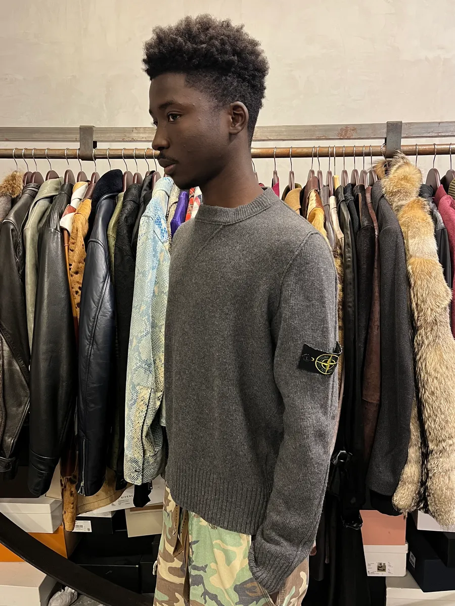 2000s Stone Island Grey Wool Minimalist Sweater - Image 3