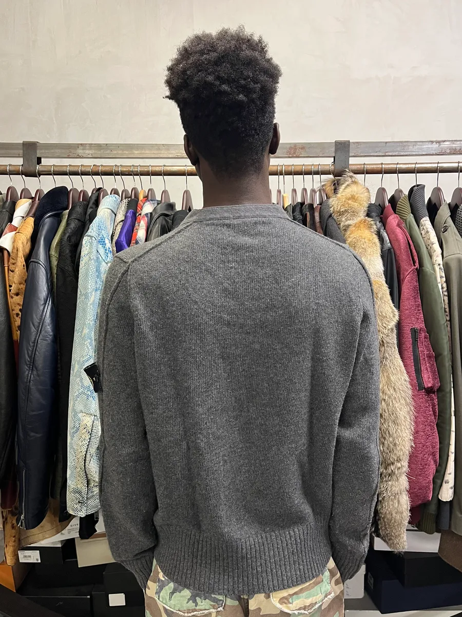 2000s Stone Island Grey Wool Minimalist Sweater - Image 4