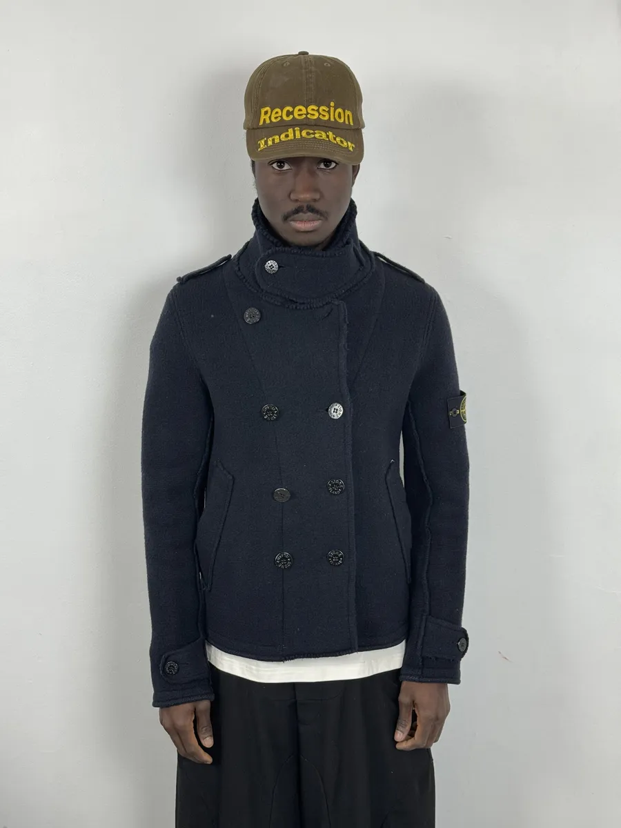 2000s Stone Island Navy Wool Officer Caban Jacket - Image 2