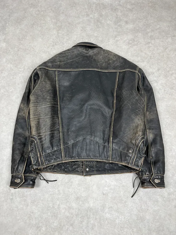 2000s Unlimited Archive Grey Eroded Leather Patina Trucker Jacket - Image 6