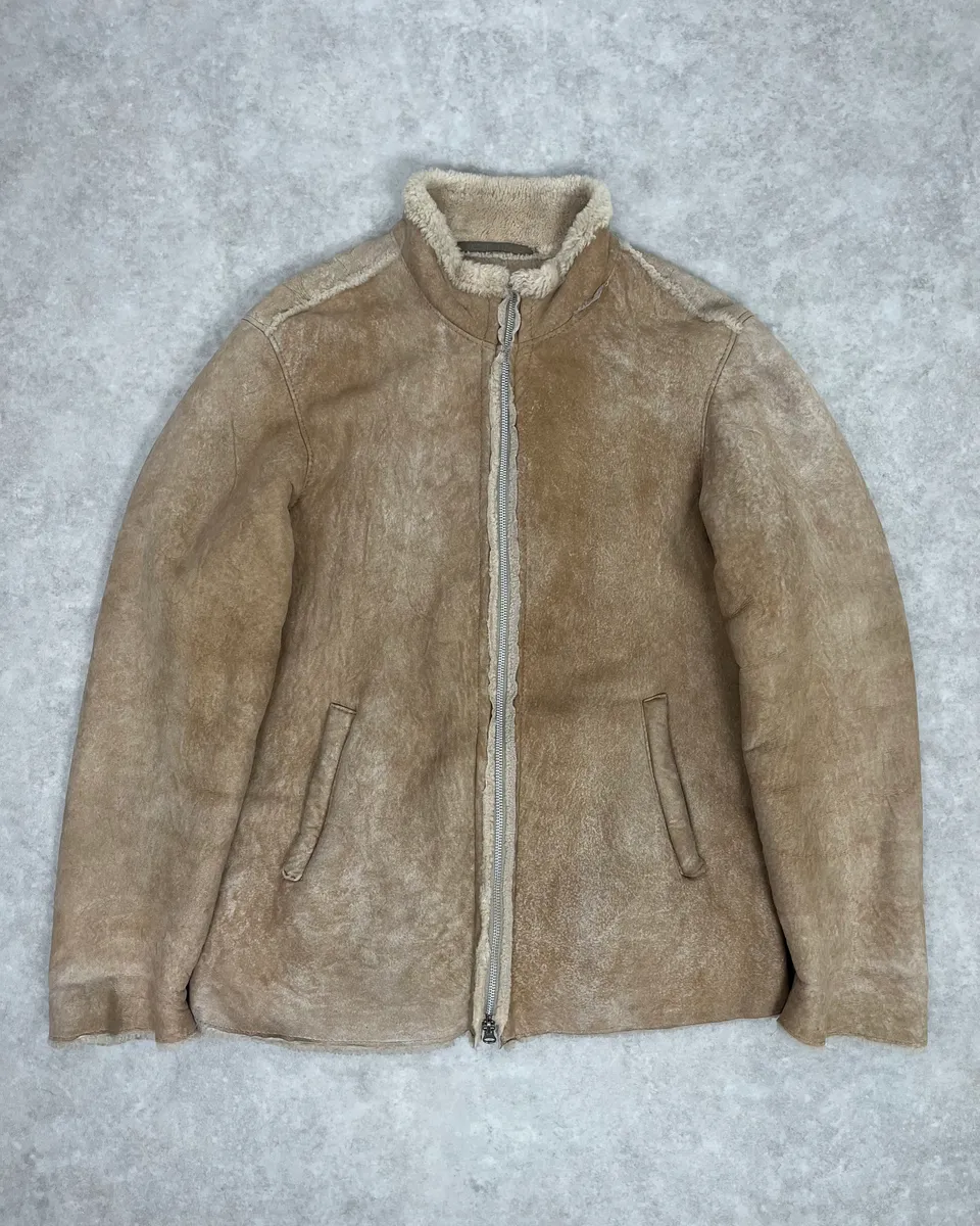 2000s Valentino Beige Shearling Leather Jacket