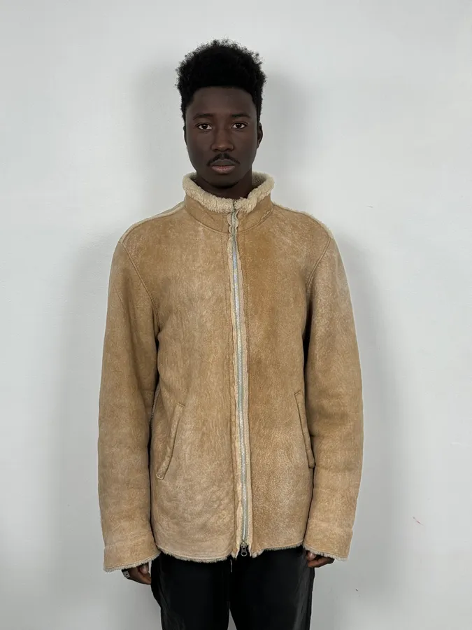 2000s Valentino Beige Shearling Leather Jacket - Image 2