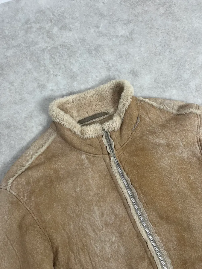 2000s Valentino Beige Shearling Leather Jacket - Image 5