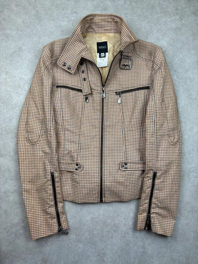 2000s Versace Beige Checkered Set Jacket & Skirt - Image 8