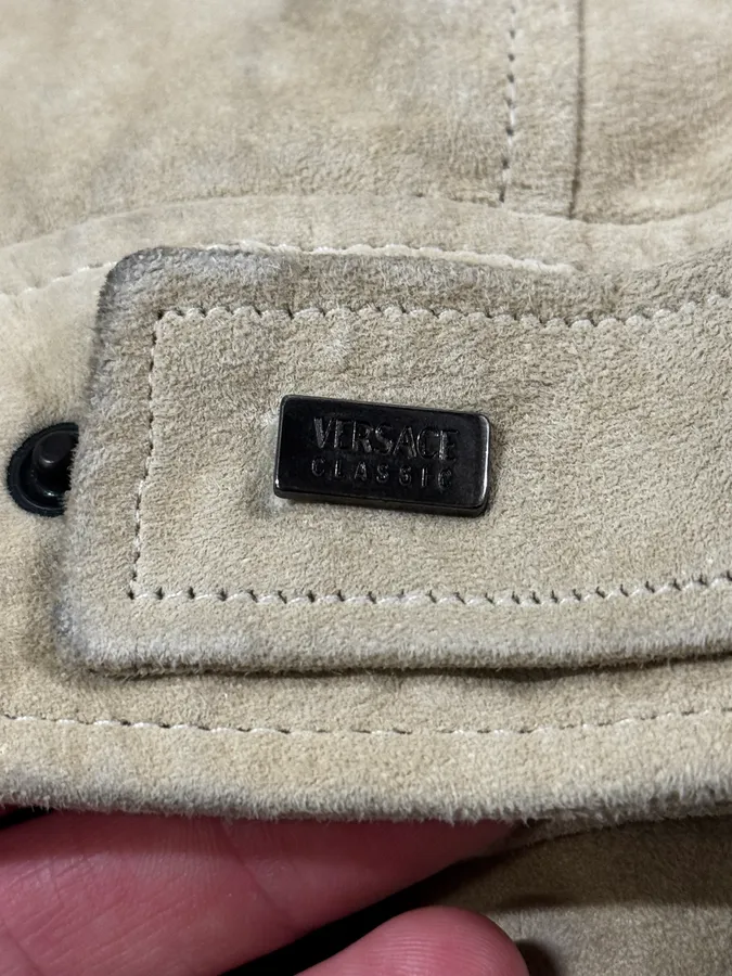 2000s Versace Beige Suede Leather Jacket - Image 12