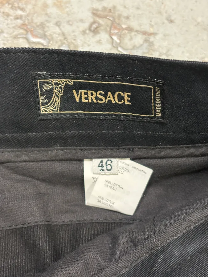 2000s Versace Black Biker Coton & Leather Pants - Image 10