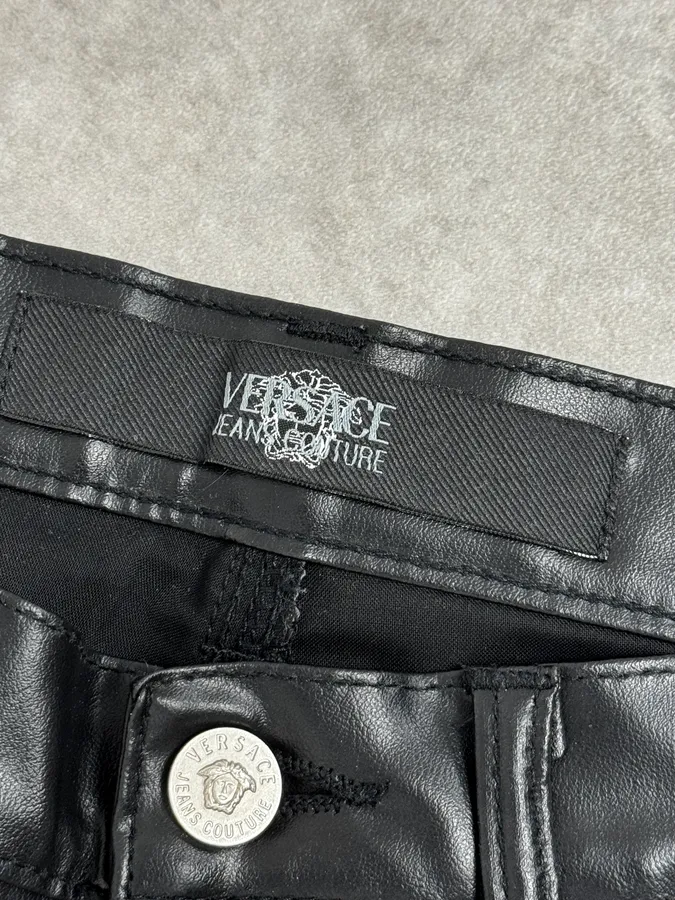2000s Versace Black Eco Slim Leather Biker Pants - Image 10
