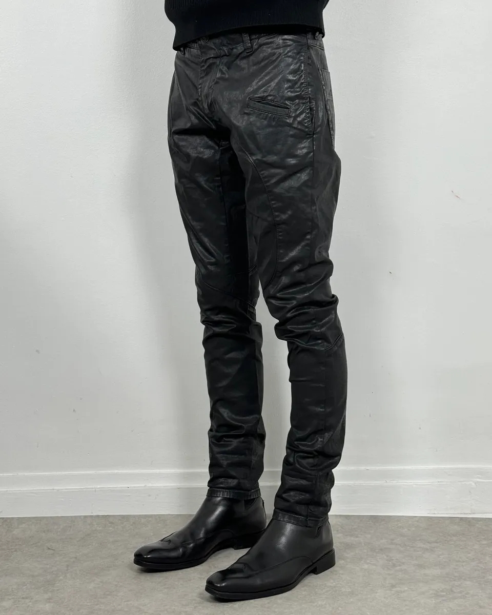 2000s Versace Black Eco Slim Leather Biker Pants - Image 3