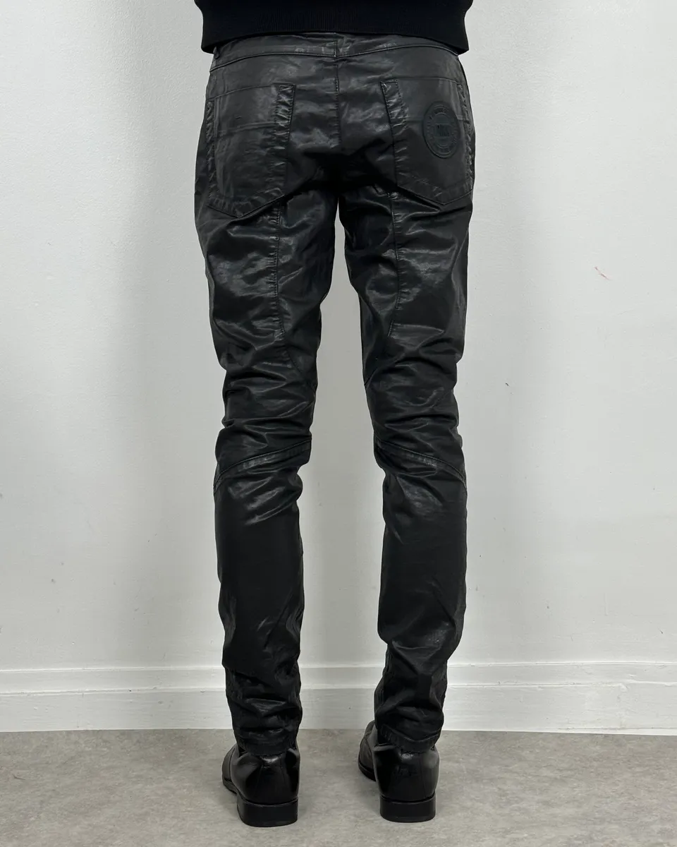 2000s Versace Black Eco Slim Leather Biker Pants - Image 4